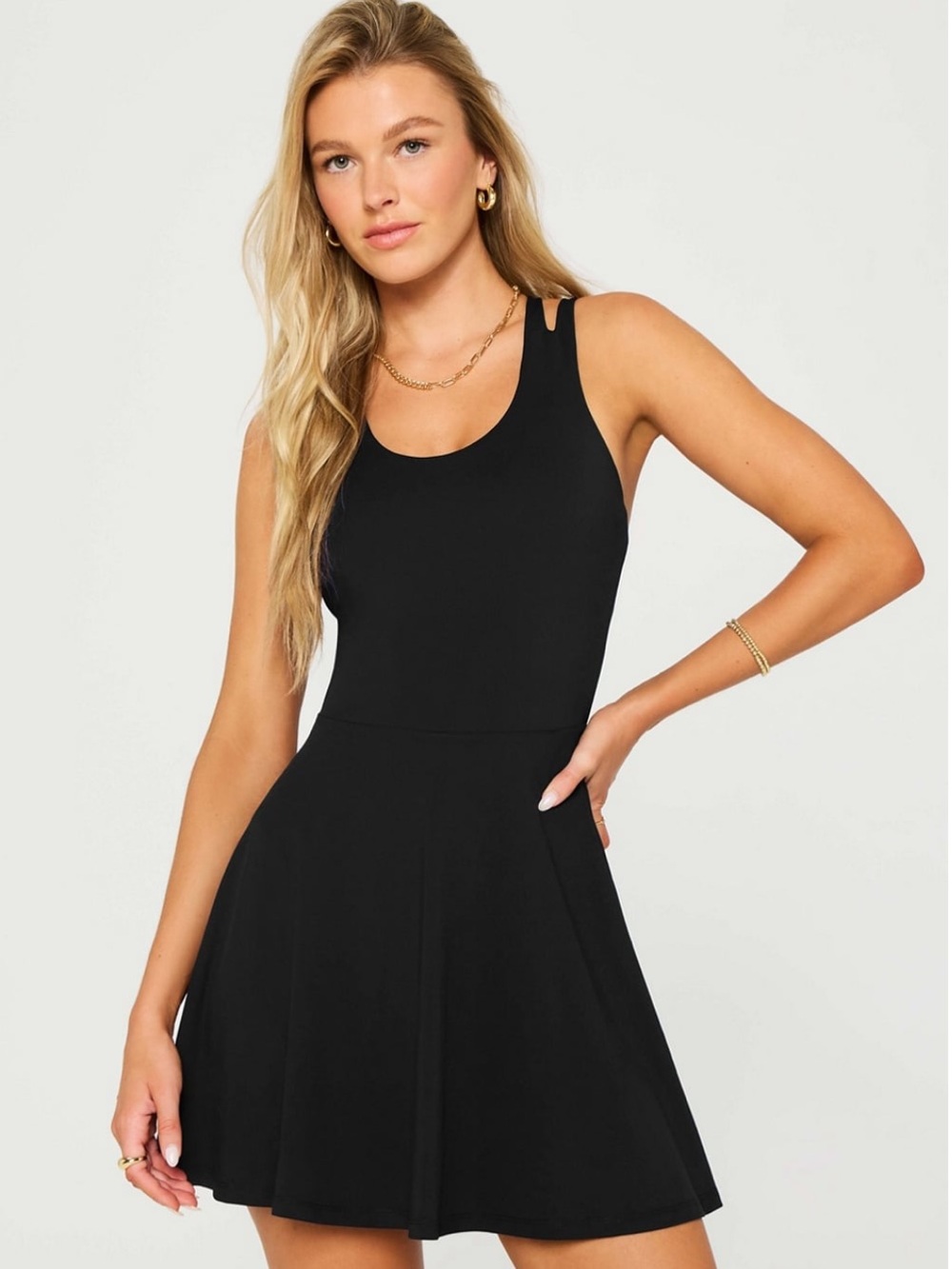 Fabletics Black Mini Dress with Cross-Back Straps
